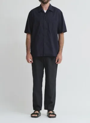 Crinkle Typewriter Short Sleeve Open Collar Shirt | Navy