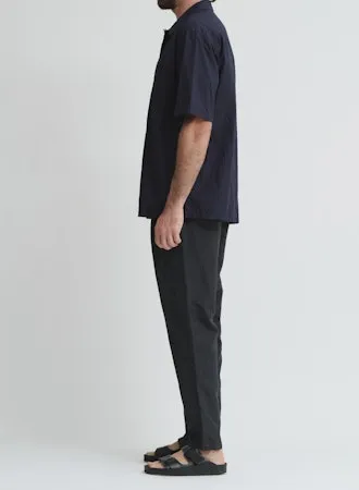 Crinkle Typewriter Short Sleeve Open Collar Shirt | Navy