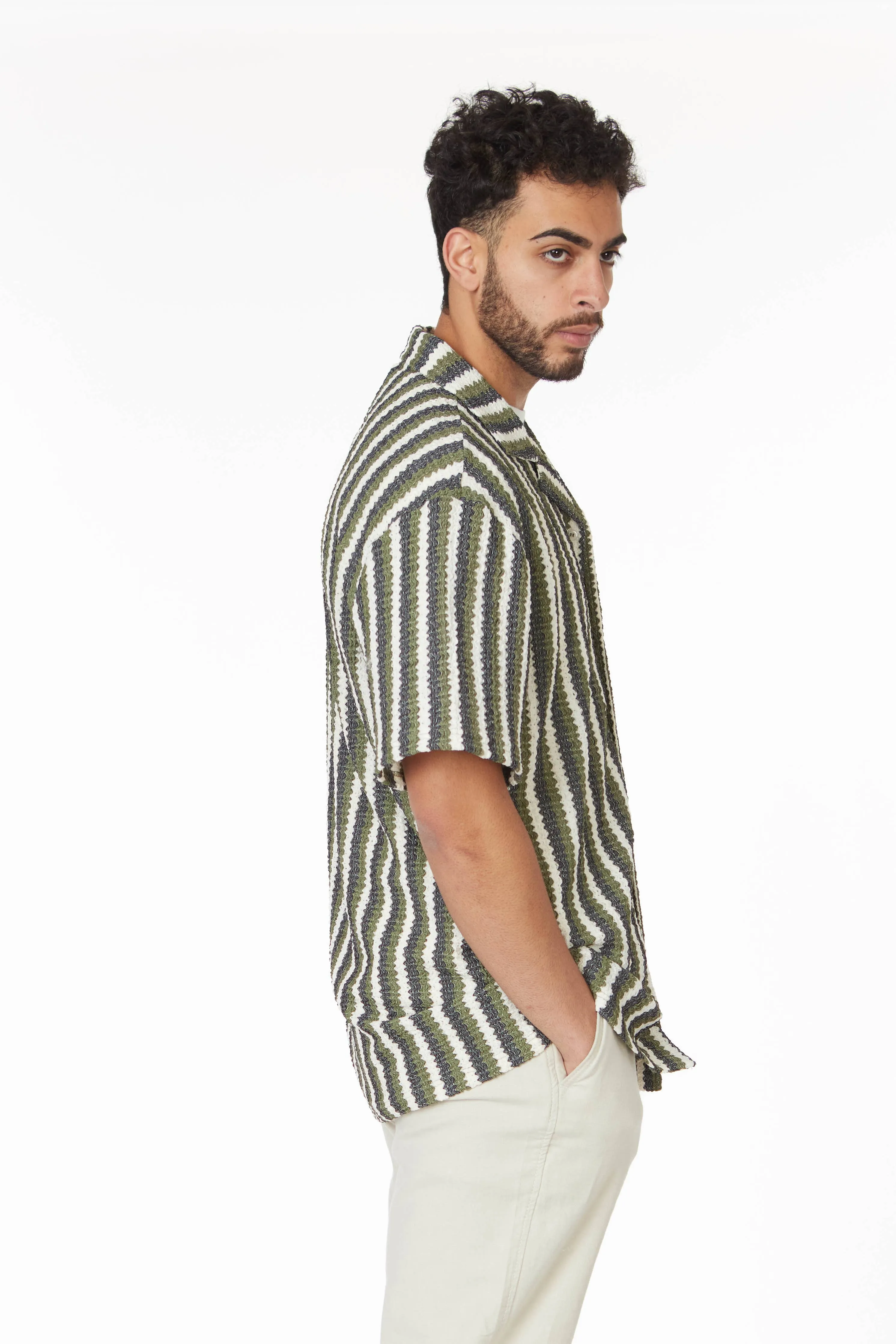 Crochet/Textured Short Sleeve Men's Shirt