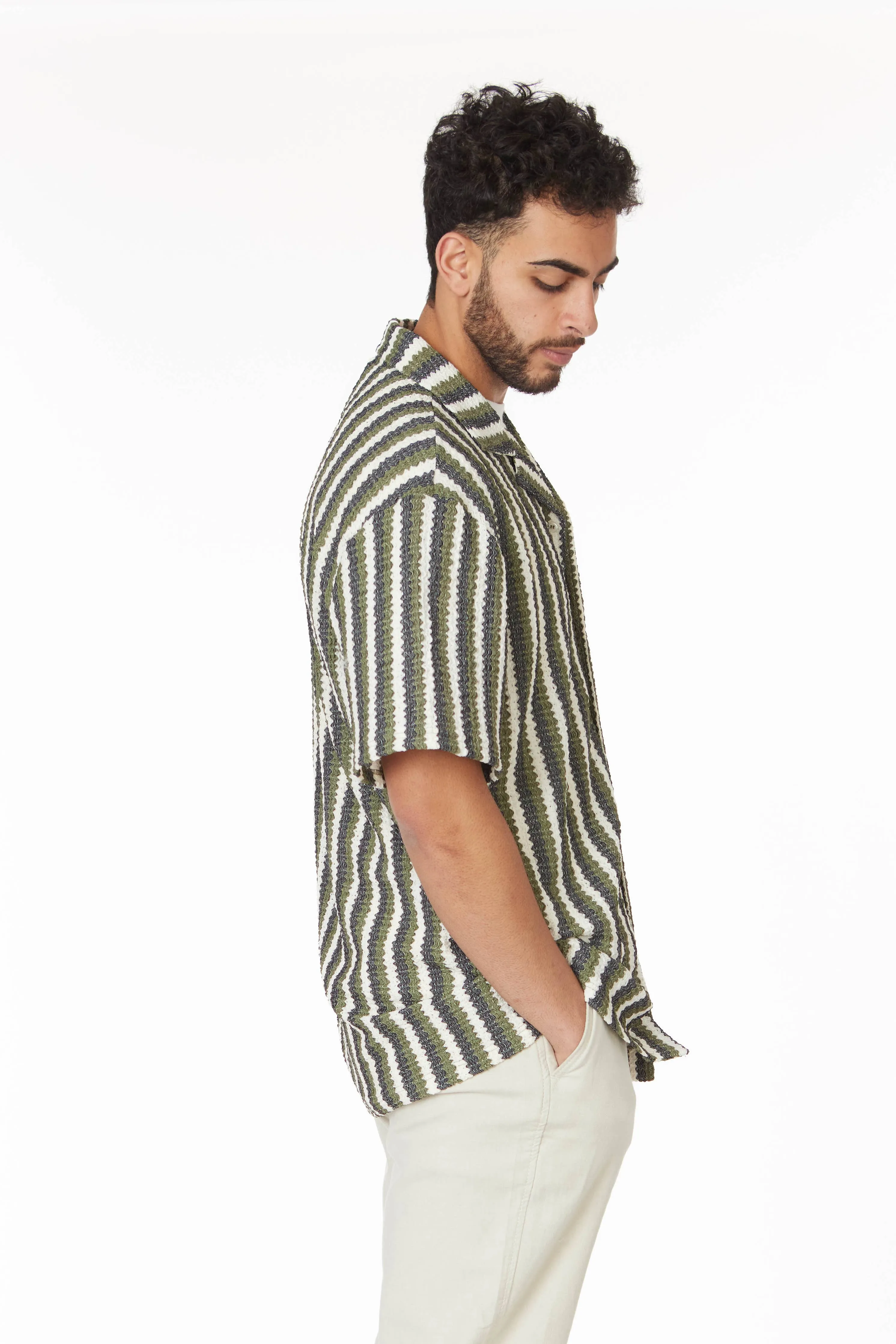 Crochet/Textured Short Sleeve Men's Shirt