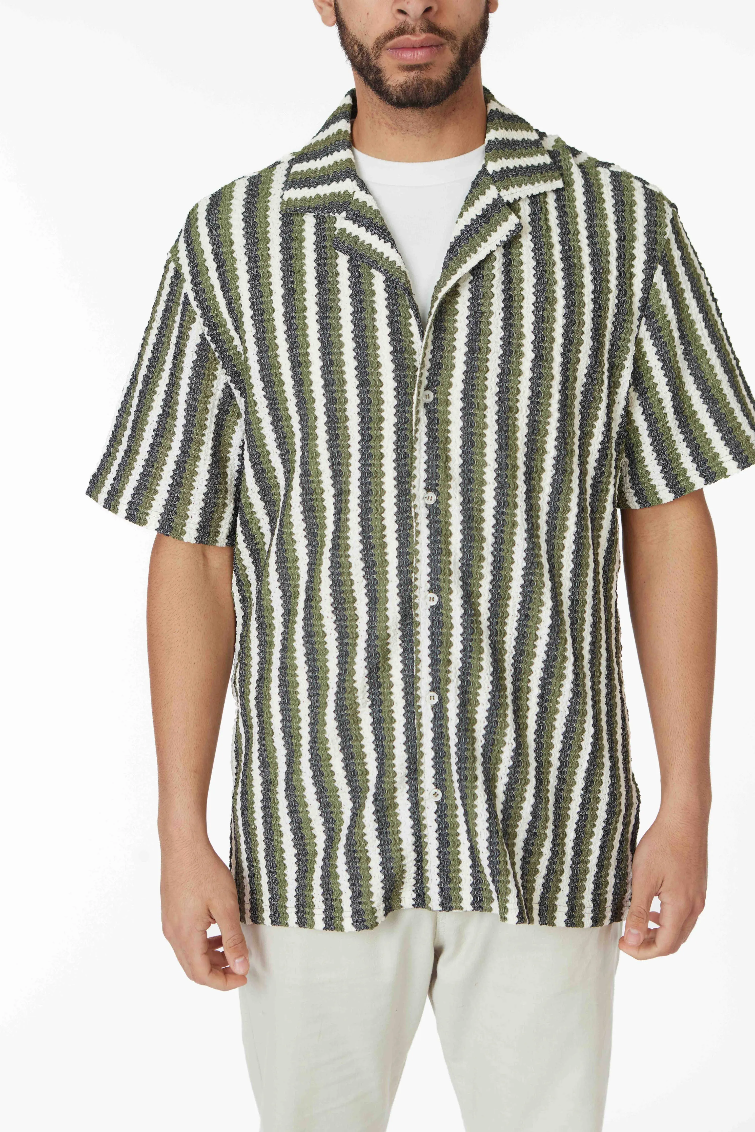 Crochet/Textured Short Sleeve Men's Shirt