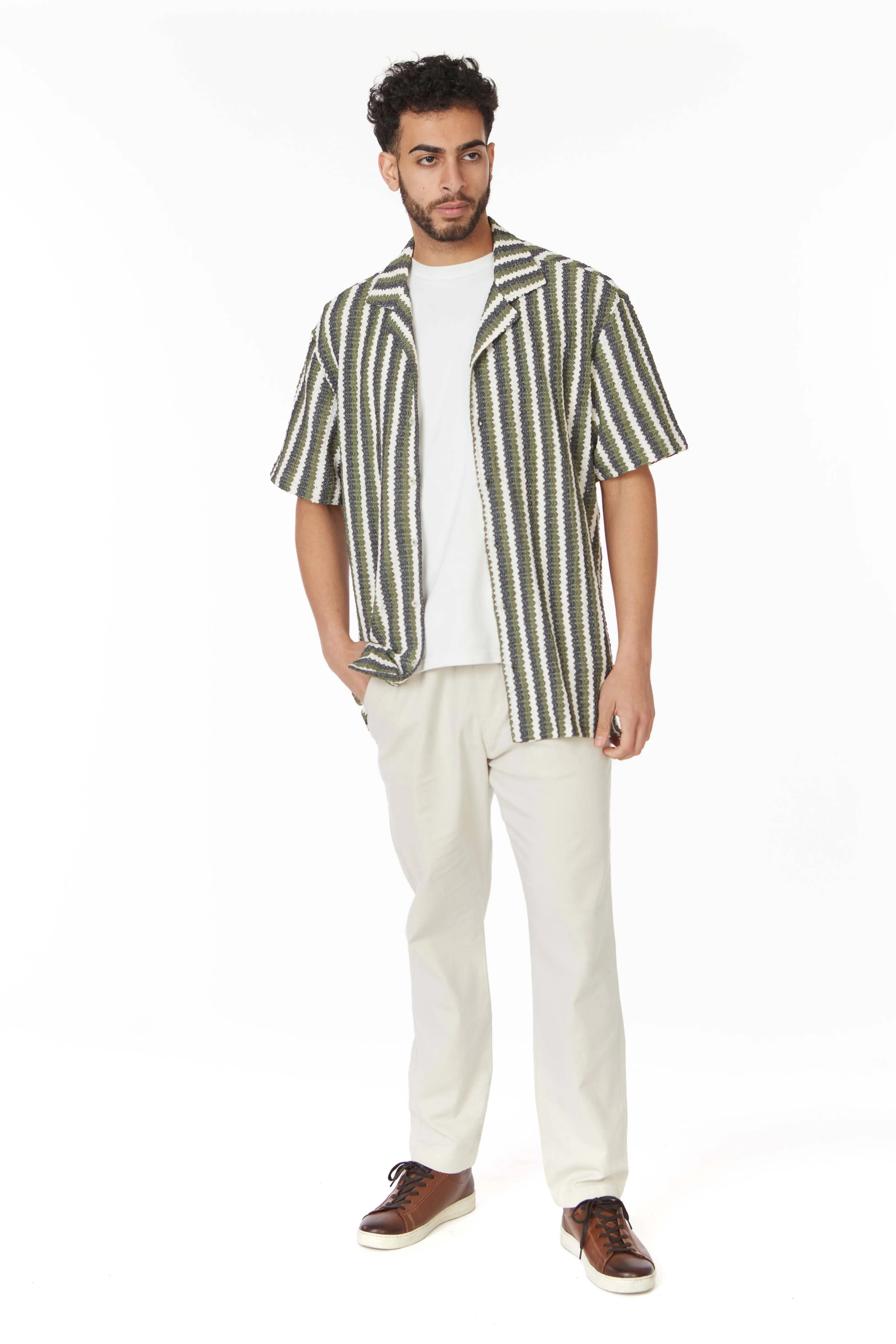 Crochet/Textured Short Sleeve Men's Shirt