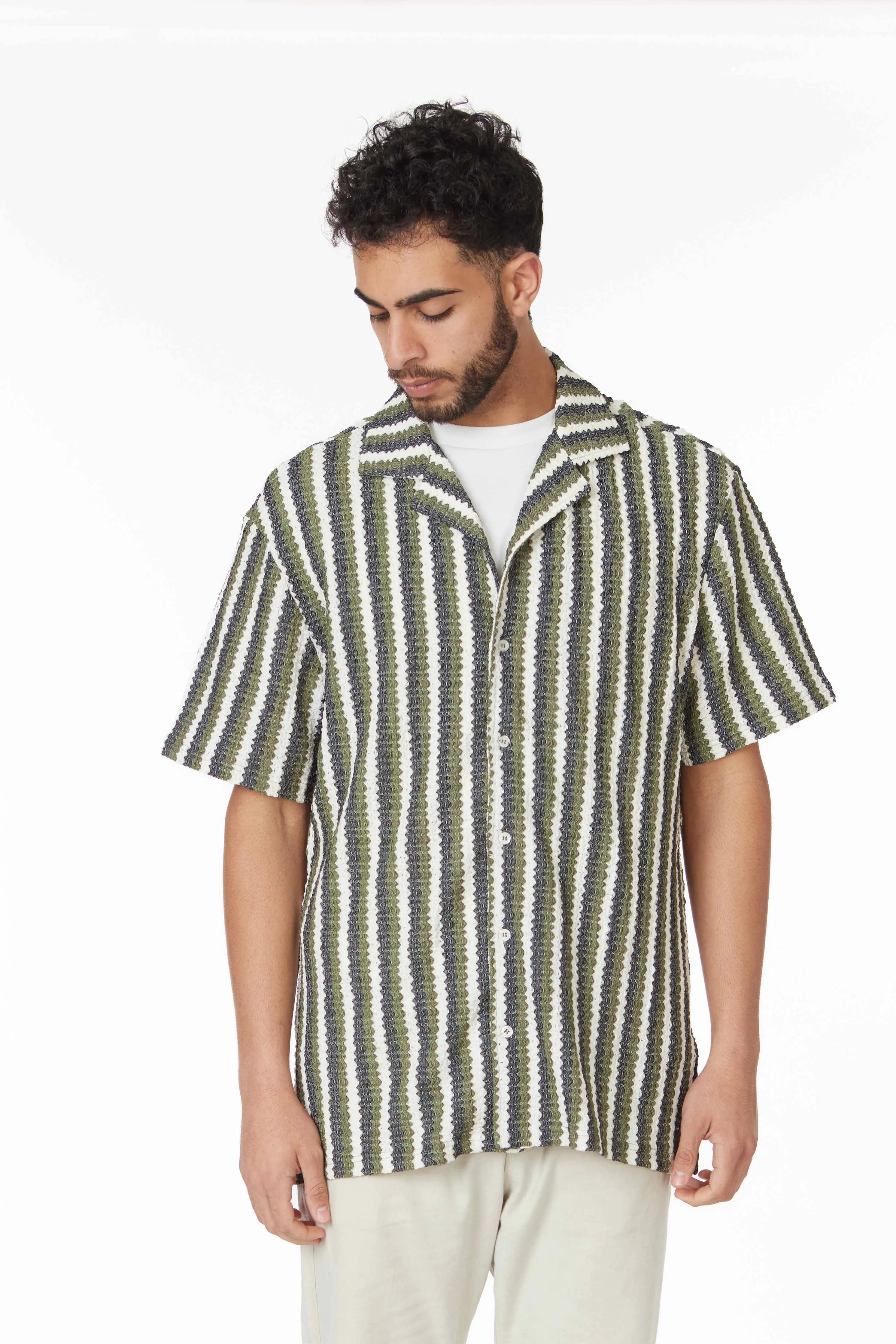 Crochet/Textured Short Sleeve Men's Shirt