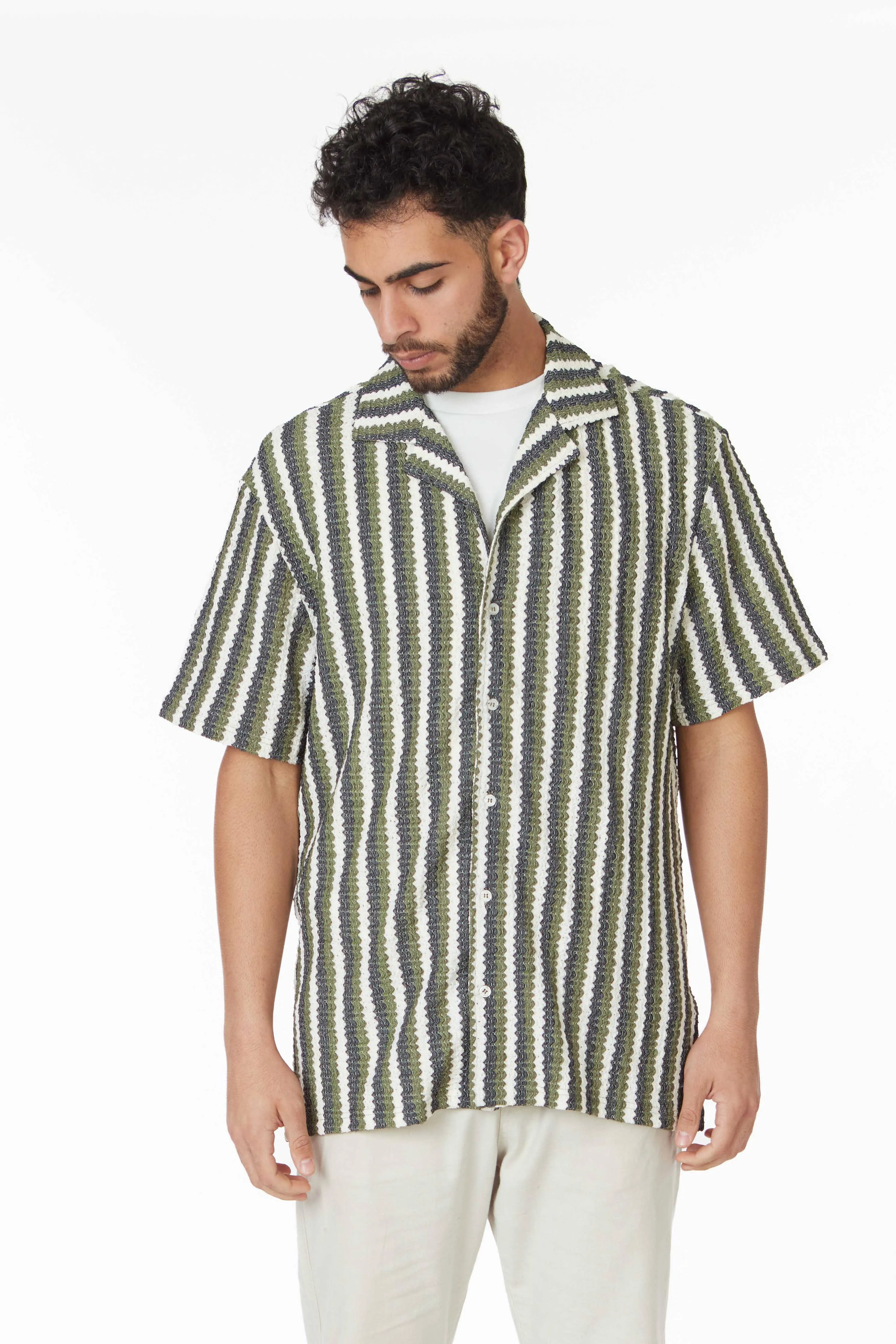 Crochet/Textured Short Sleeve Men's Shirt