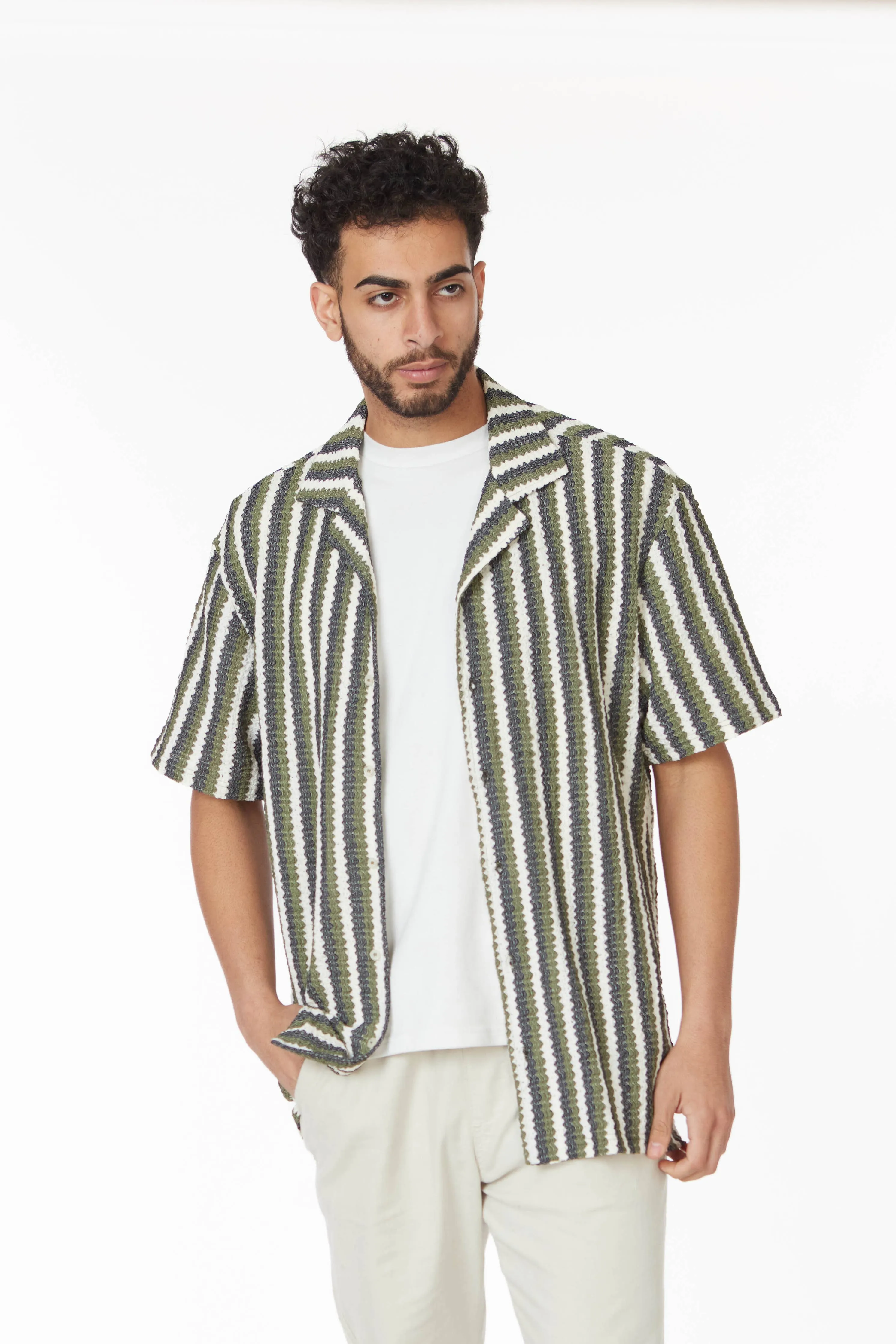 Crochet/Textured Short Sleeve Men's Shirt