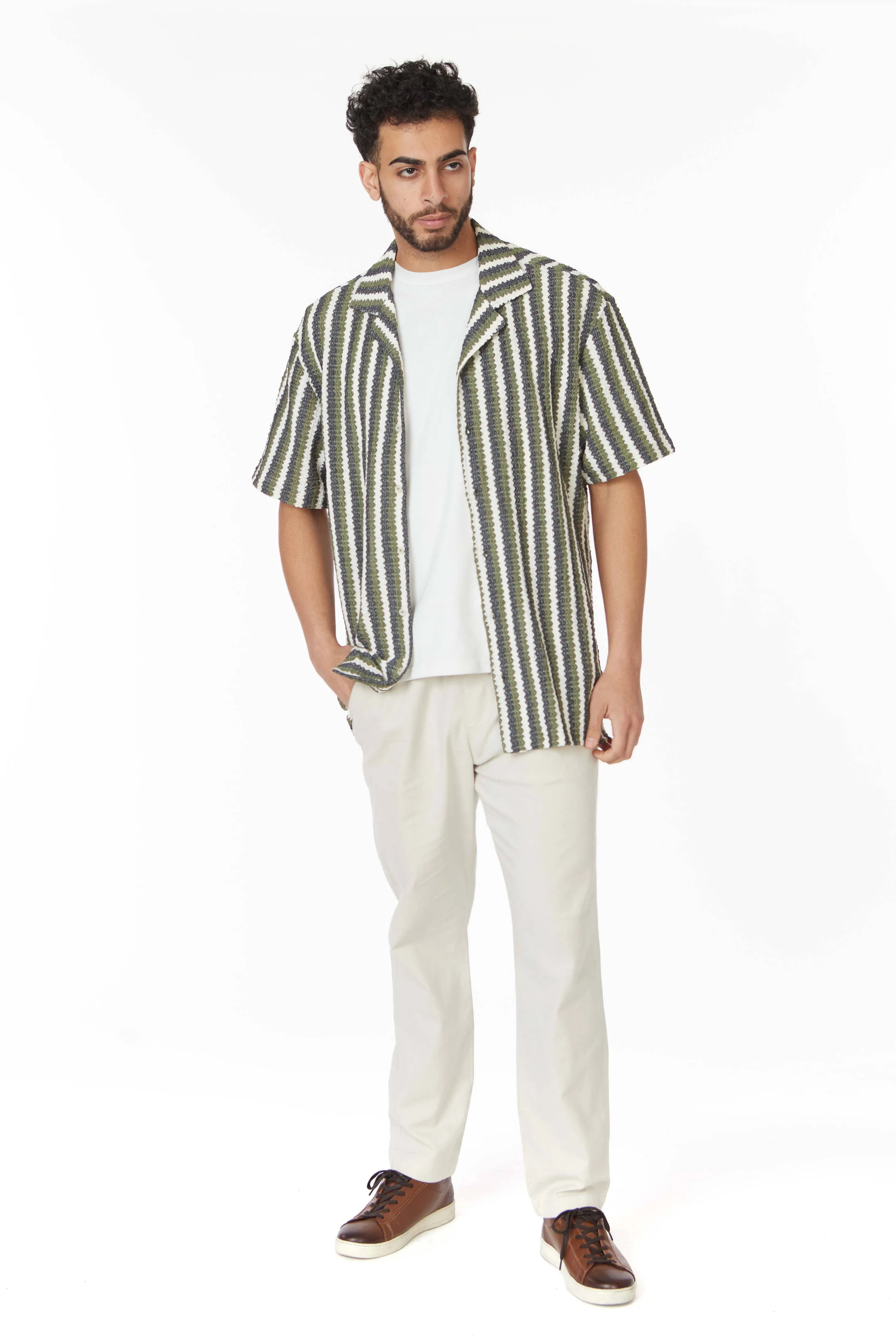 Crochet/Textured Short Sleeve Men's Shirt