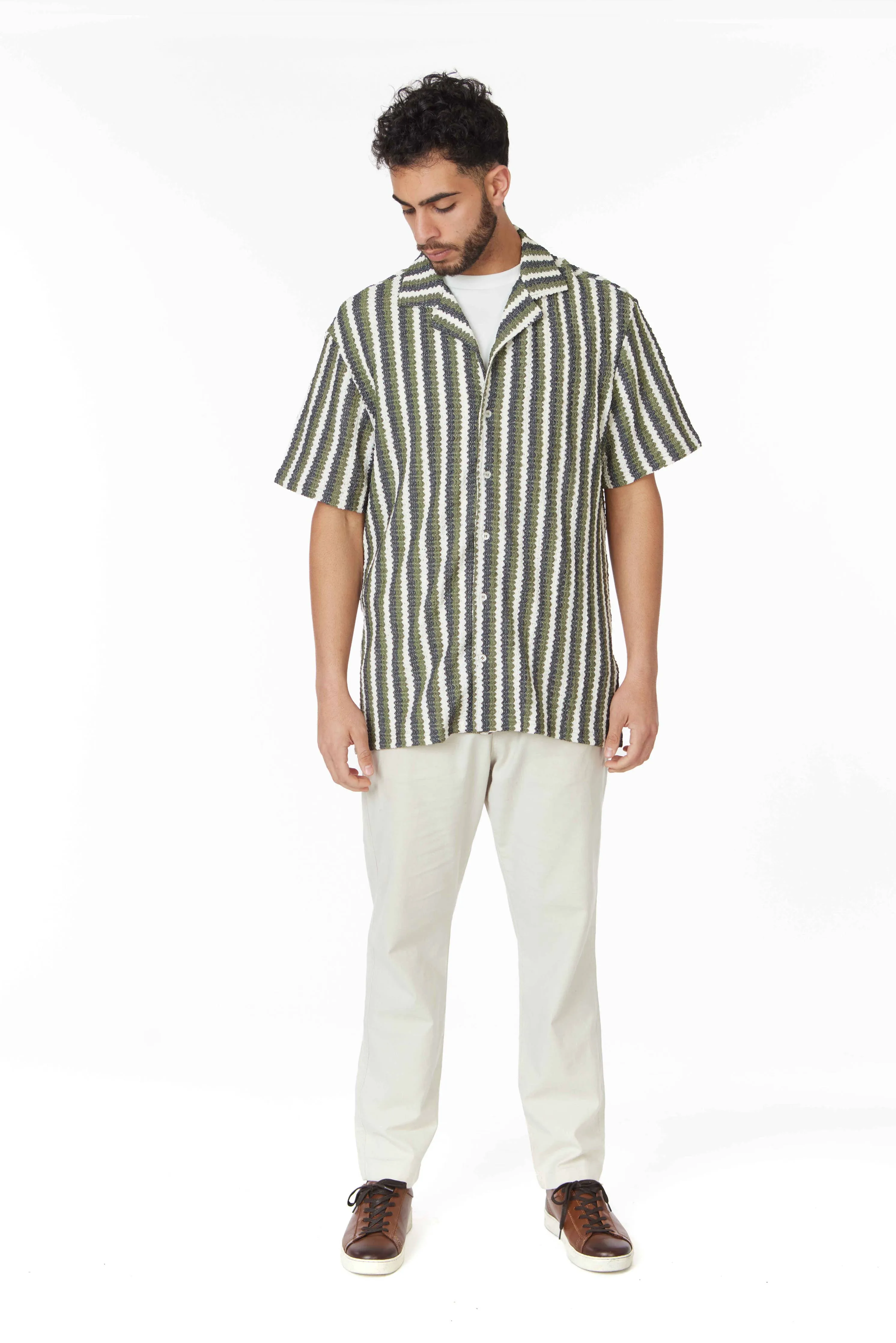 Crochet/Textured Short Sleeve Men's Shirt