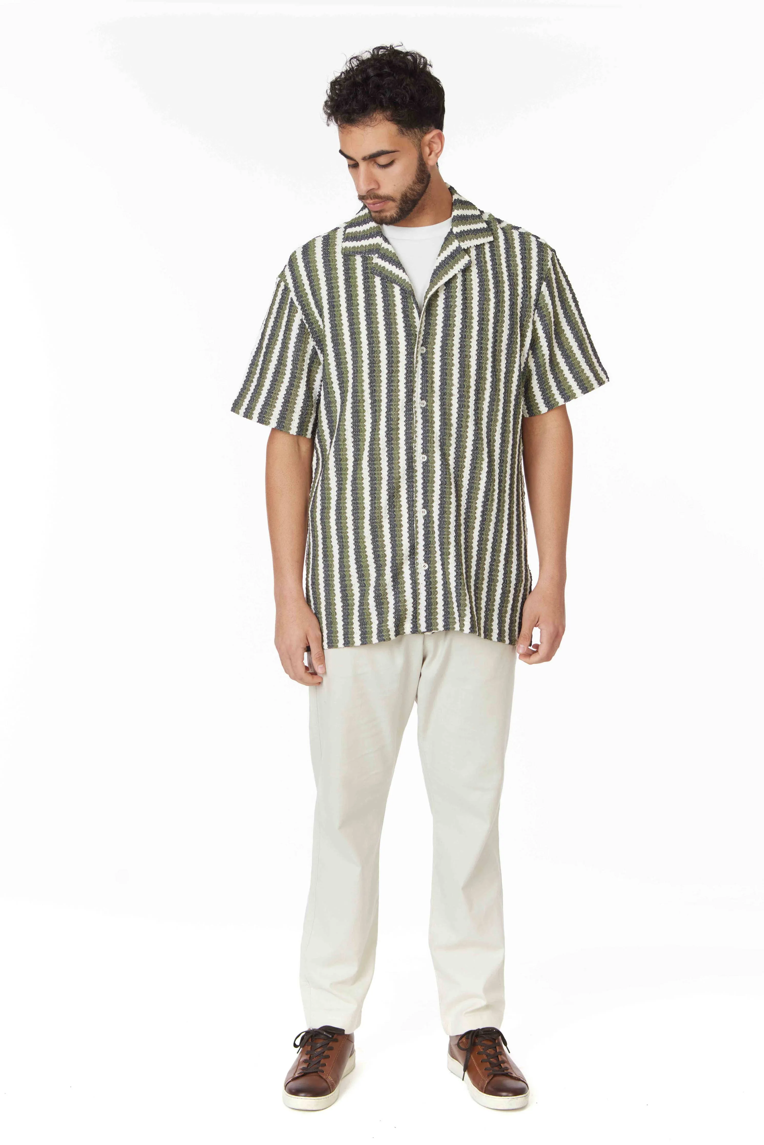 Crochet/Textured Short Sleeve Men's Shirt