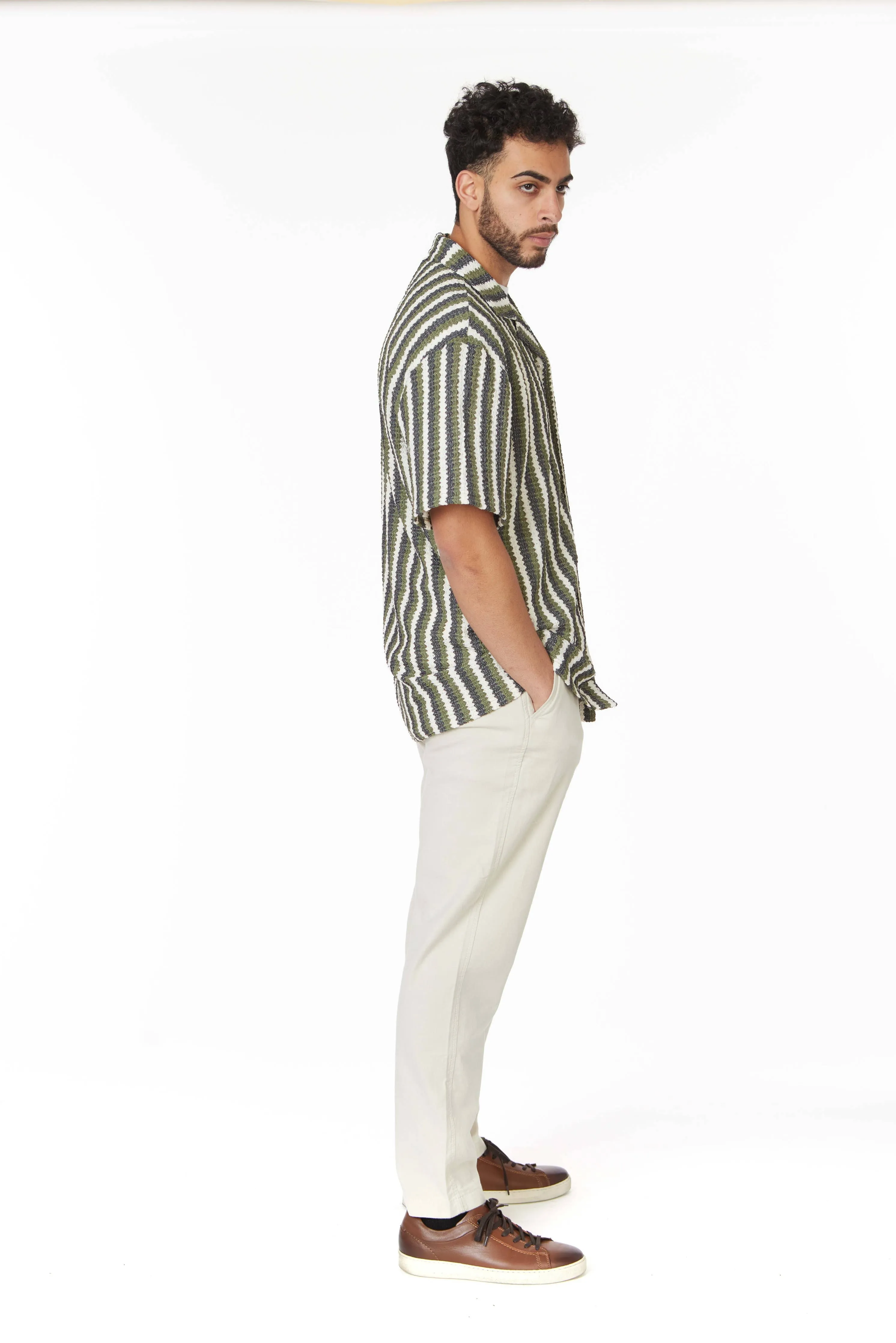 Crochet/Textured Short Sleeve Men's Shirt