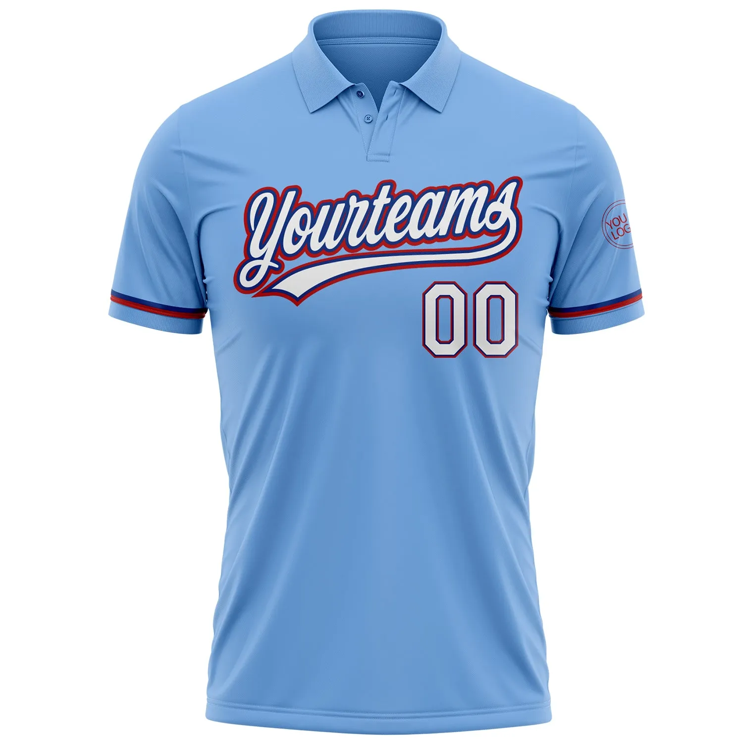 Custom Light Blue White Royal-Red Performance Vapor Golf Polo Shirt