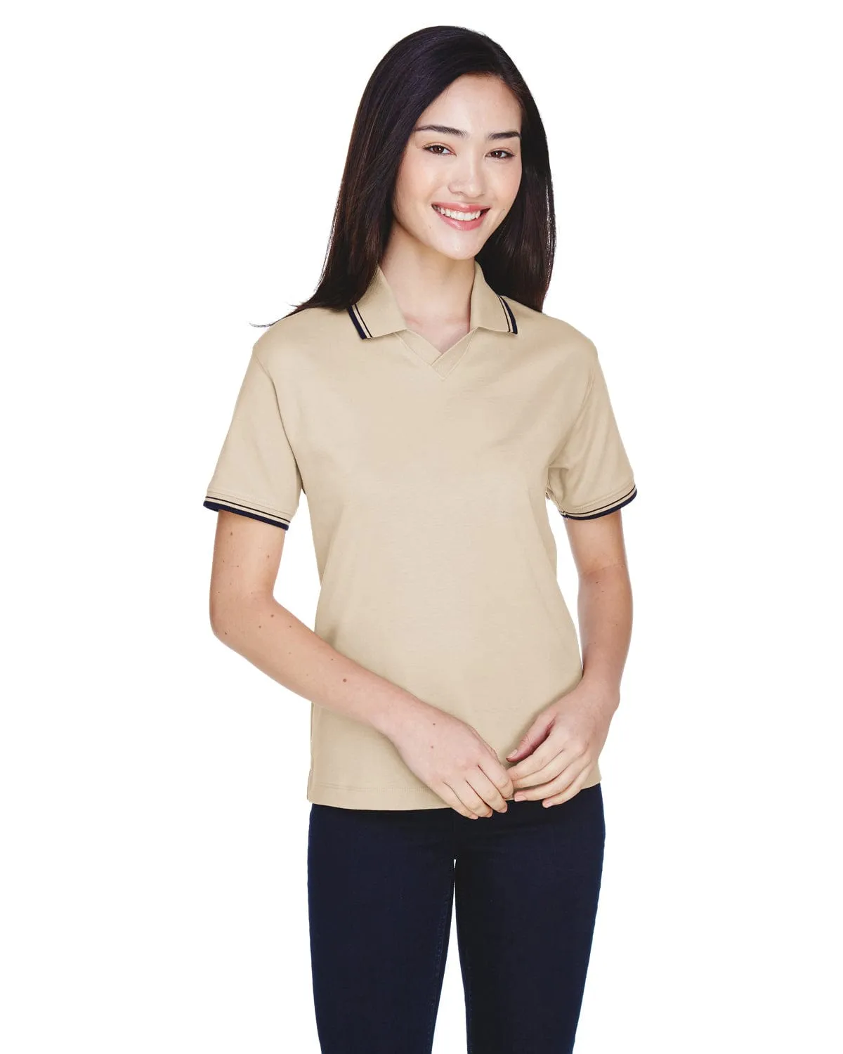 Devon & Jones Ladies Tipped Perfect Pima Polo Shirt