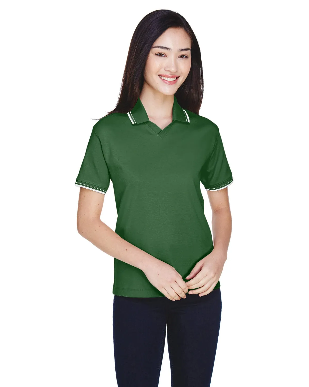 Devon & Jones Ladies Tipped Perfect Pima Polo Shirt