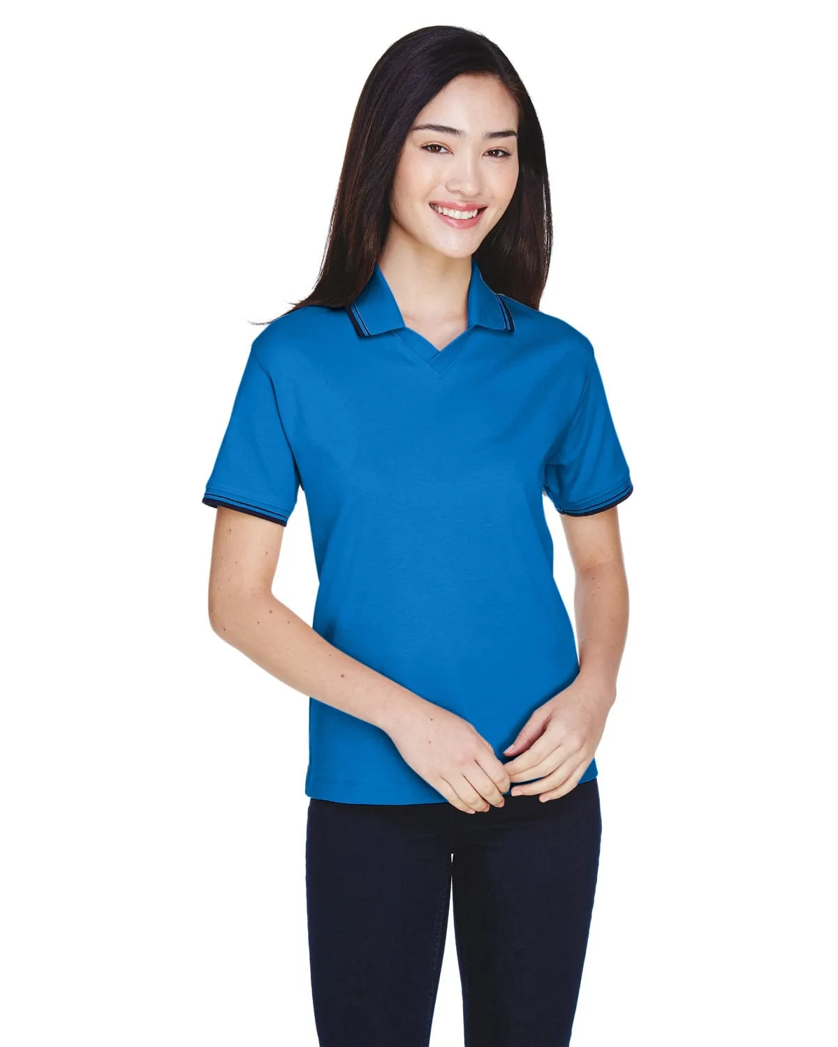 Devon & Jones Ladies Tipped Perfect Pima Polo Shirt
