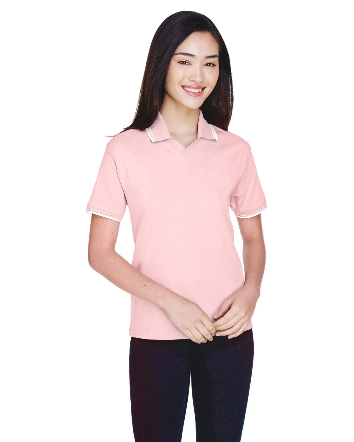 Devon & Jones Ladies Tipped Perfect Pima Polo Shirt
