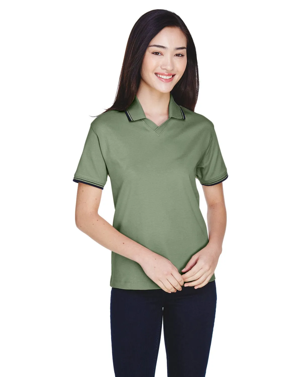 Devon & Jones Ladies Tipped Perfect Pima Polo Shirt