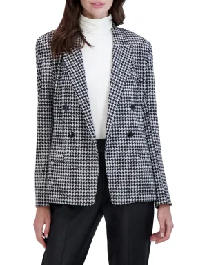 Double Breasted Plaid Knit Unlined Blazer