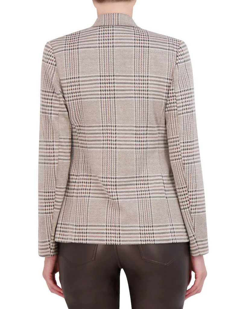 Double Breasted Plaid Knit Unlined Blazer