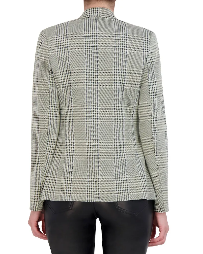 Double Breasted Plaid Knit Unlined Blazer