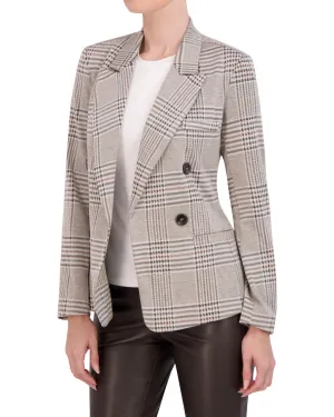 Double Breasted Plaid Knit Unlined Blazer