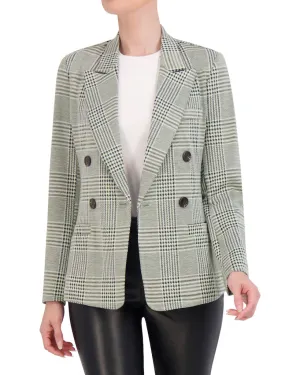 Double Breasted Plaid Knit Unlined Blazer
