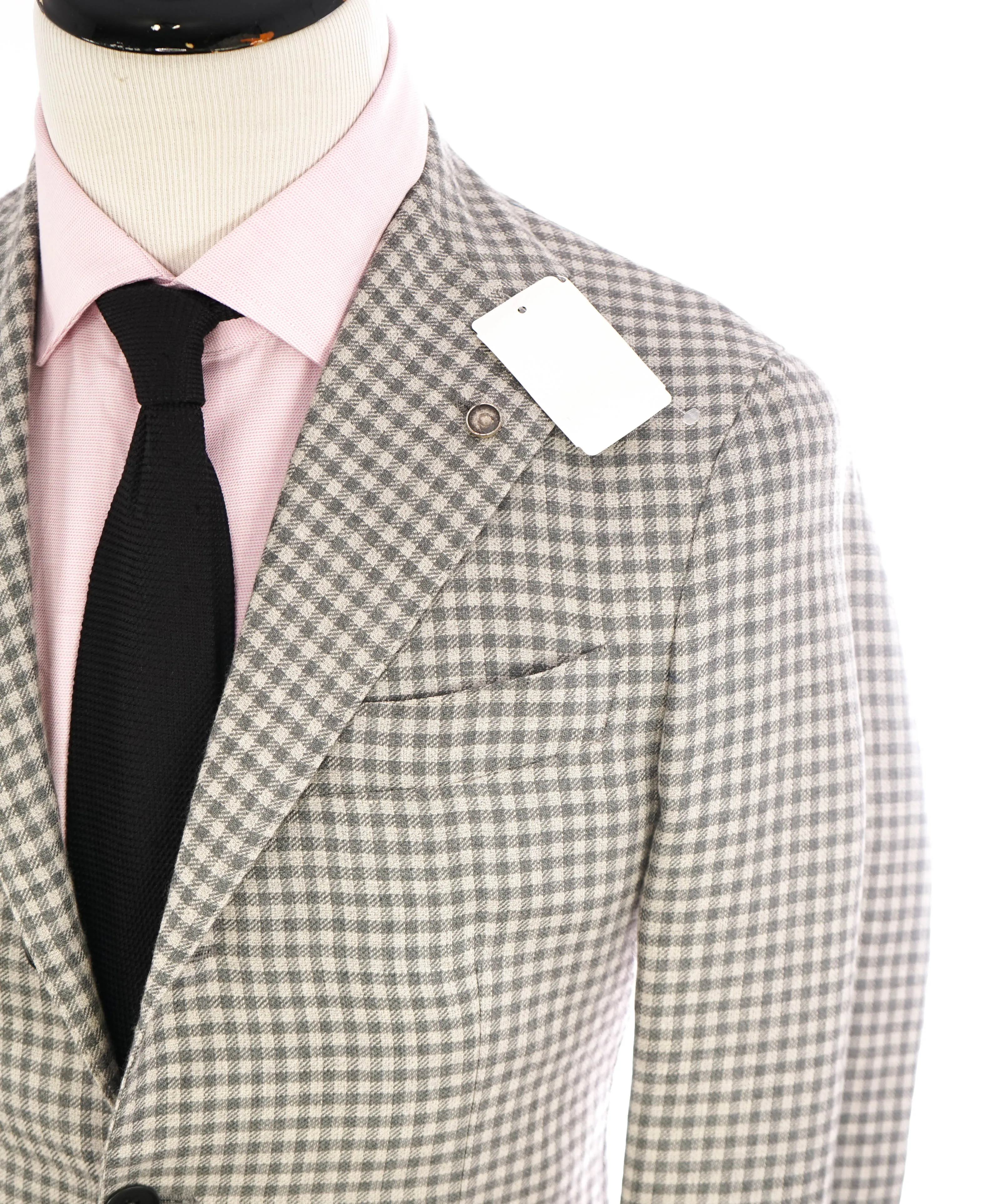 EIDOS - Unlined Gray/Ivory Gingham PATCH POCKET 2/3 Roll Lapel Blazer - 38R