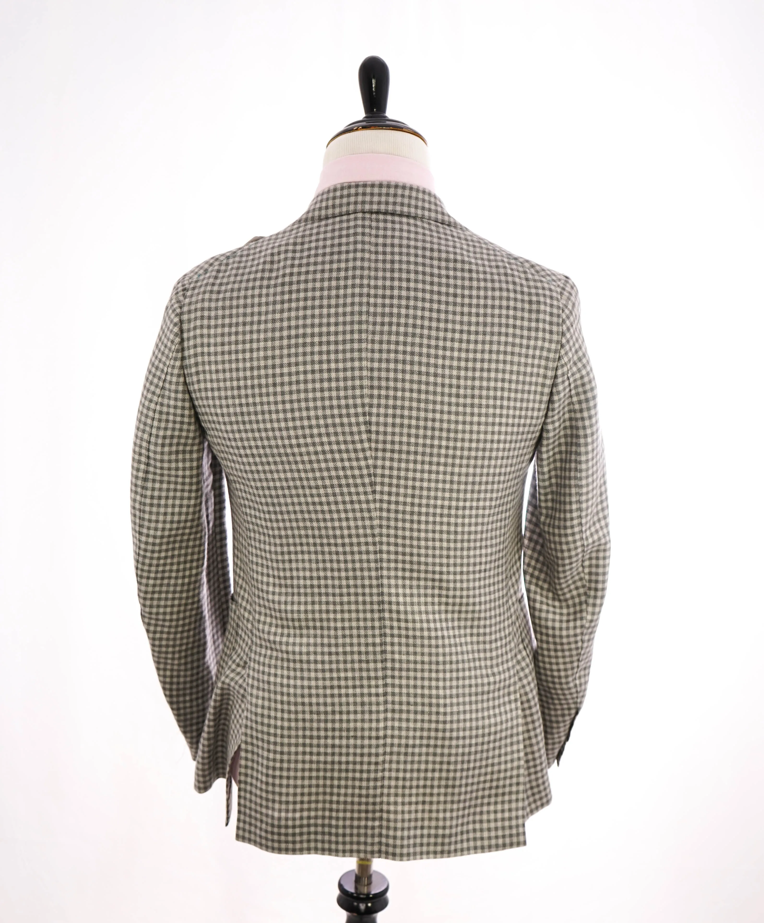EIDOS - Unlined Gray/Ivory Gingham PATCH POCKET 2/3 Roll Lapel Blazer - 38R