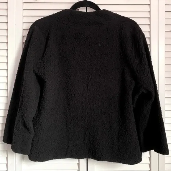 Eileen Fisher Textured Snap Front 3/4 Sleeves Black Jacket Blazer