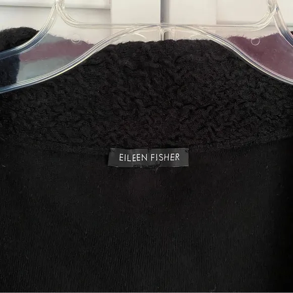 Eileen Fisher Textured Snap Front 3/4 Sleeves Black Jacket Blazer
