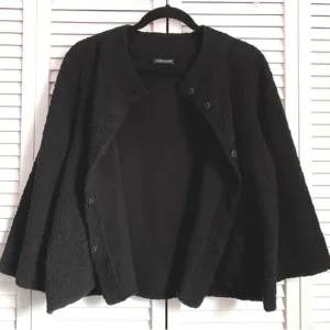 Eileen Fisher Textured Snap Front 3/4 Sleeves Black Jacket Blazer