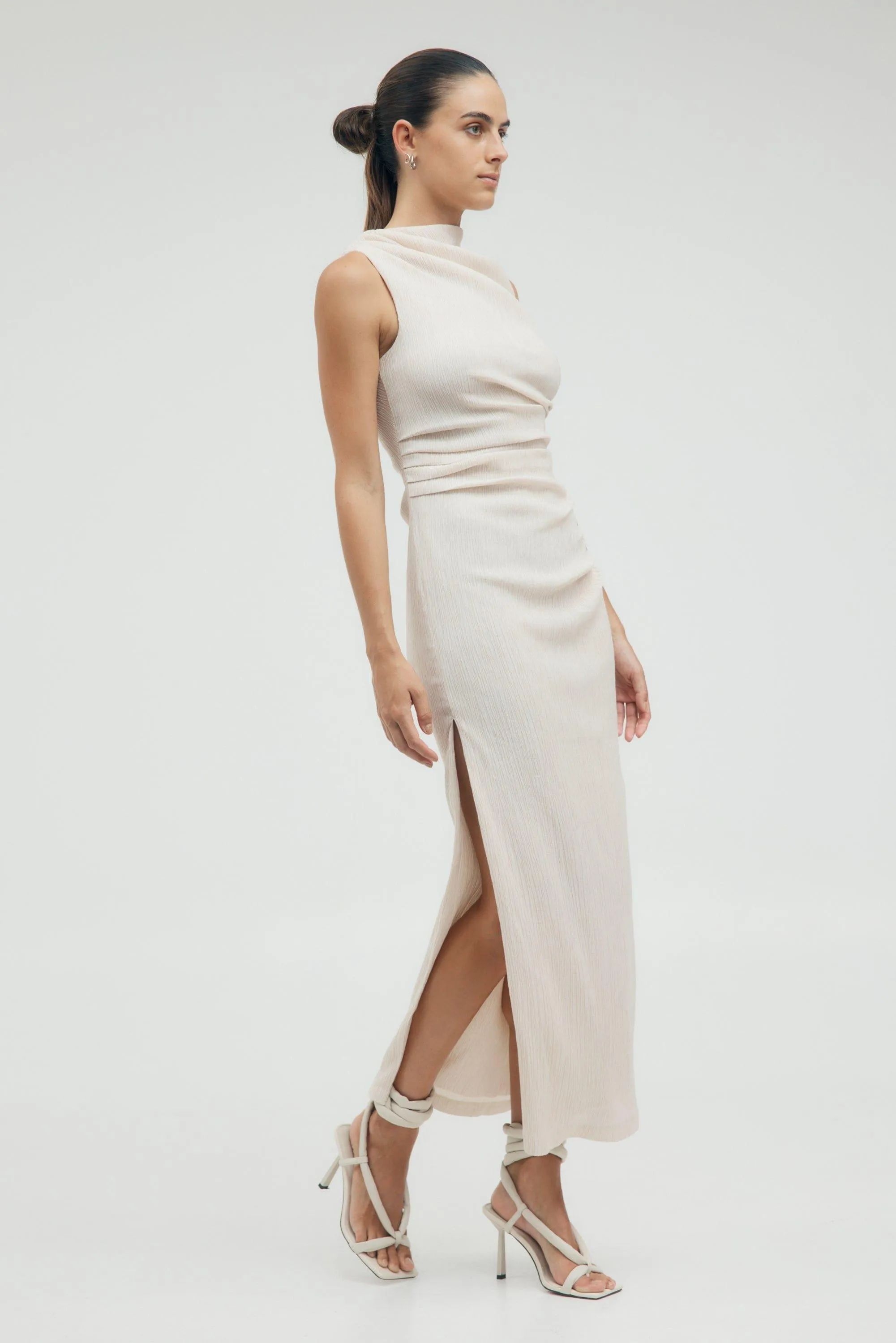 ELECTRIC TUCKED MAXI TANK DRESS | BONE