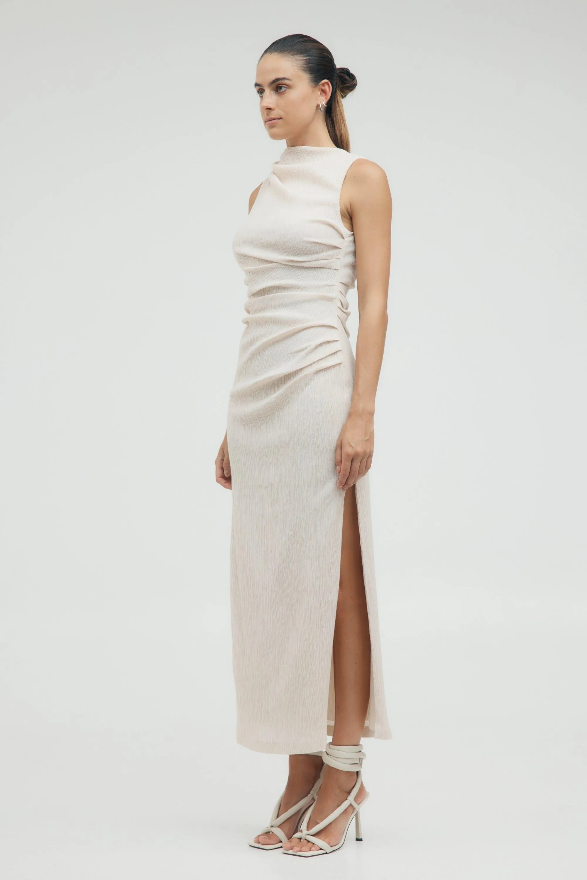 ELECTRIC TUCKED MAXI TANK DRESS | BONE