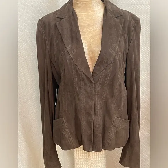 Elie Tahari brown vintage detailed suede blazer