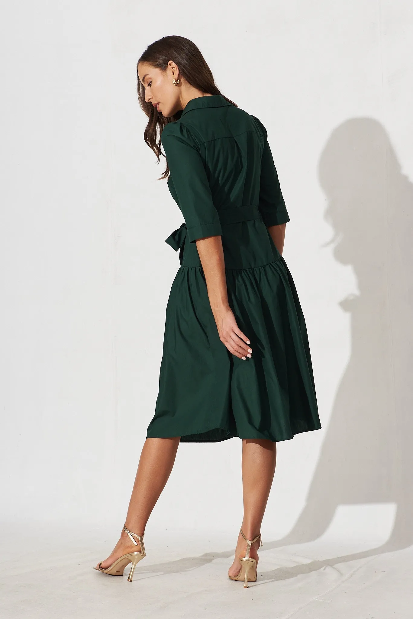 Emerald Cotton Shirt Dress - Marie Midi Style