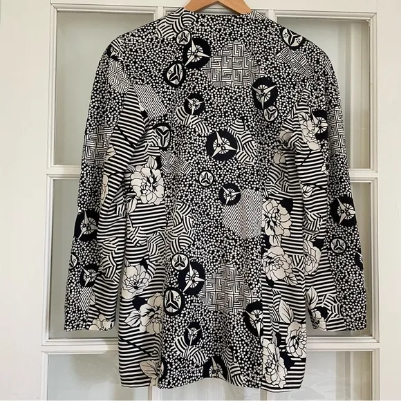 Escada black &amp; white graphic print blazer 100% cotton women's 34 / 4 / small S