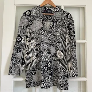 Escada black &amp; white graphic print blazer 100% cotton women's 34 / 4 / small S