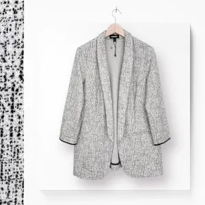 Express Blazer Relaxed Fit Soft Tweed Stretch 3/4 Sleeve 2 Front Pockets Gray