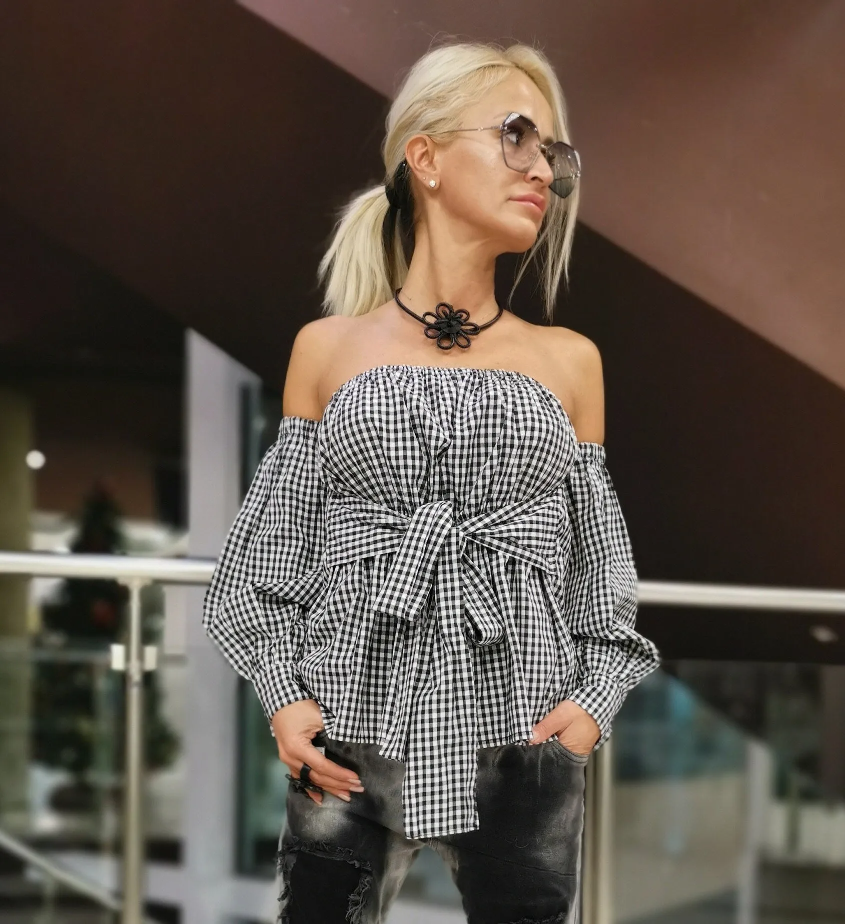 Extravagant Shirt/Women Open Shoulders Shirt/Avant-garde Asimetric Top/Loose Women Shirt/Gothic Shirt / Drapped Blouse with Extra Sleeves