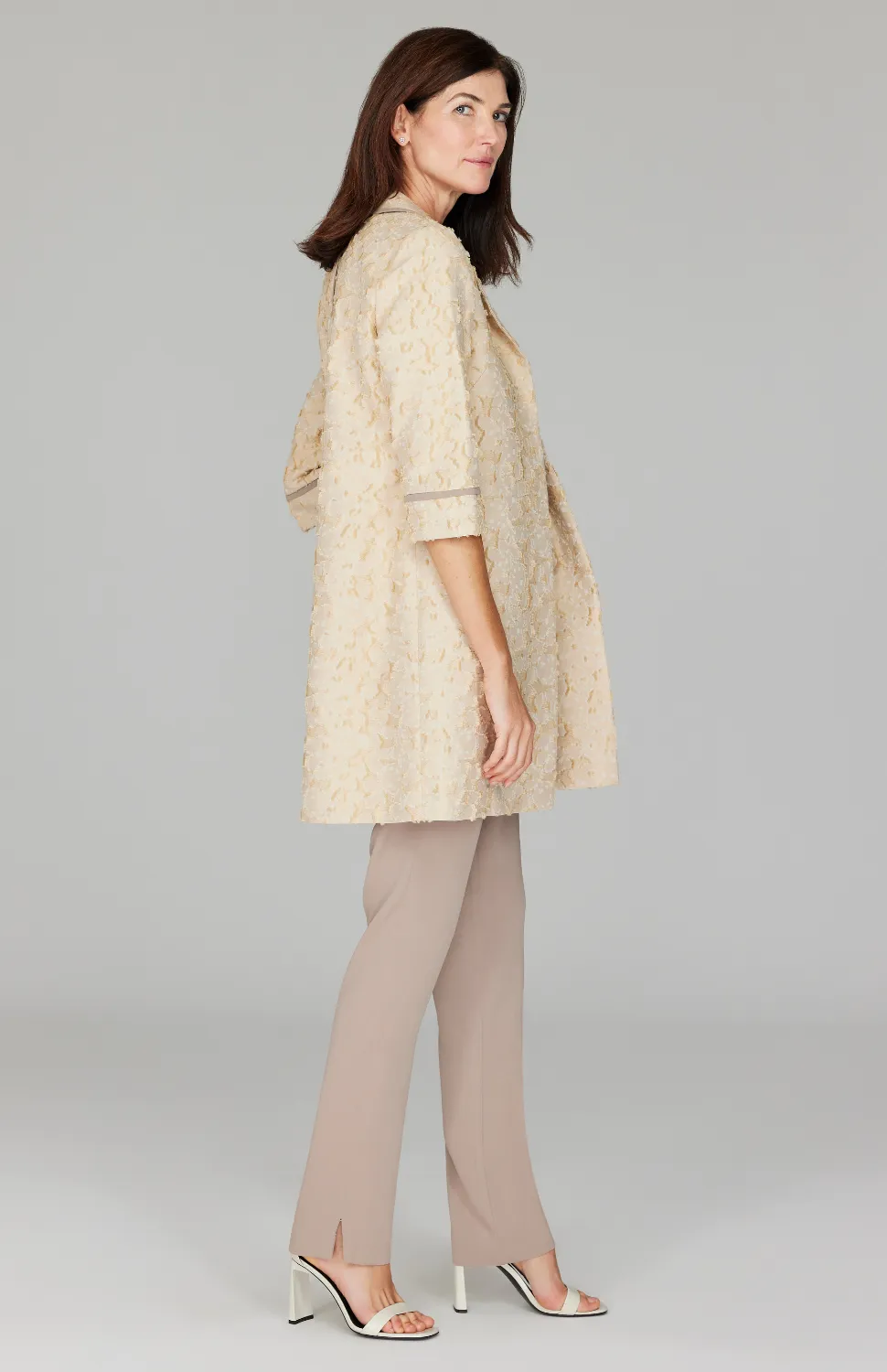 Eyelash Cotton Long Blazer w/ Bias Trim