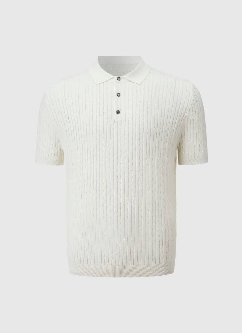 Fine Cable Knit Polo T-Shirt