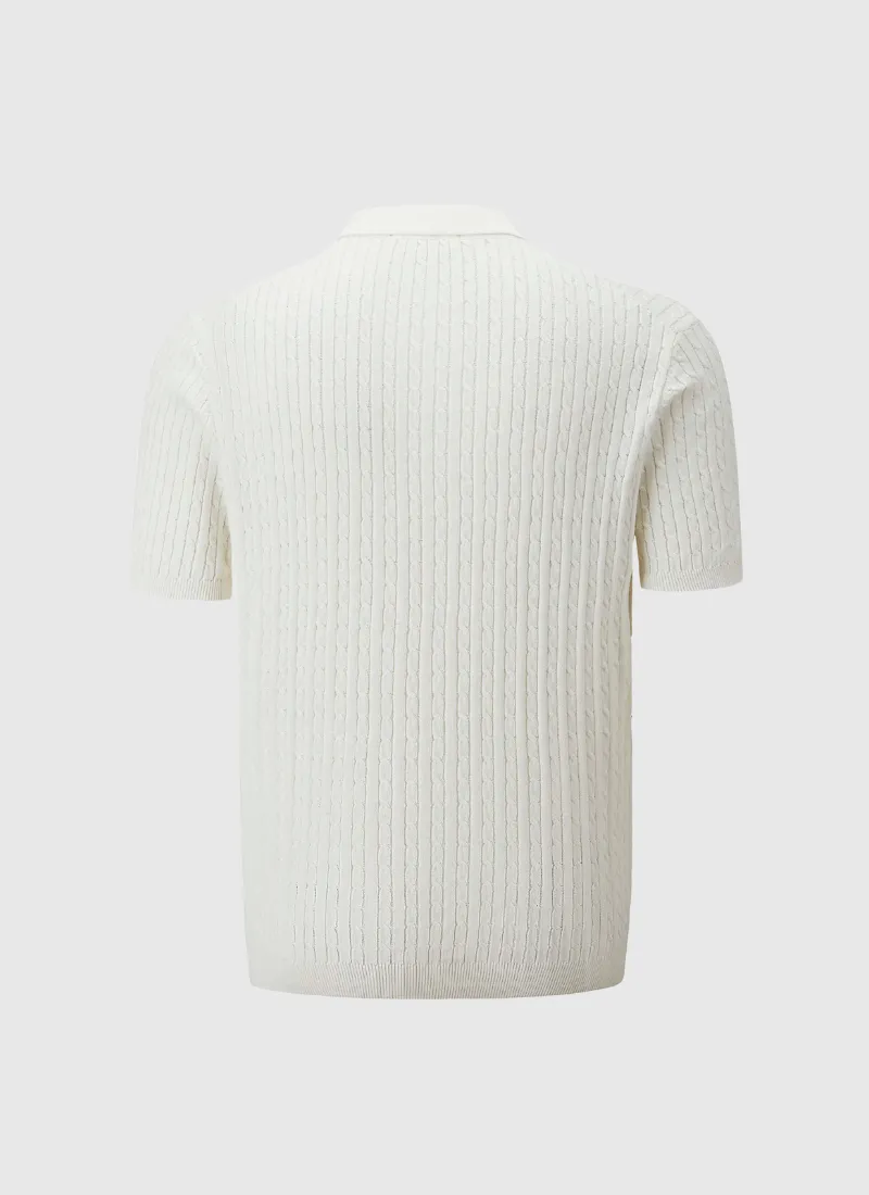 Fine Cable Knit Polo T-Shirt