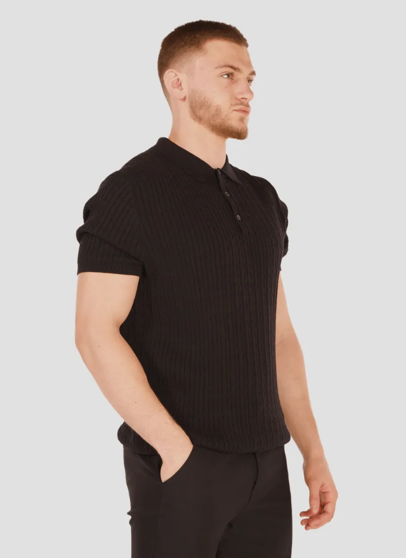 Fine Cable Knit Polo T-Shirt