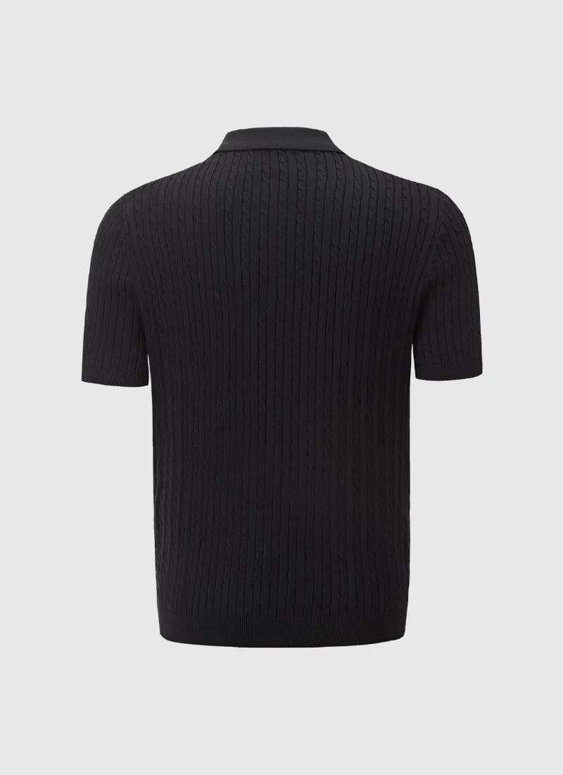 Fine Cable Knit Polo T-Shirt