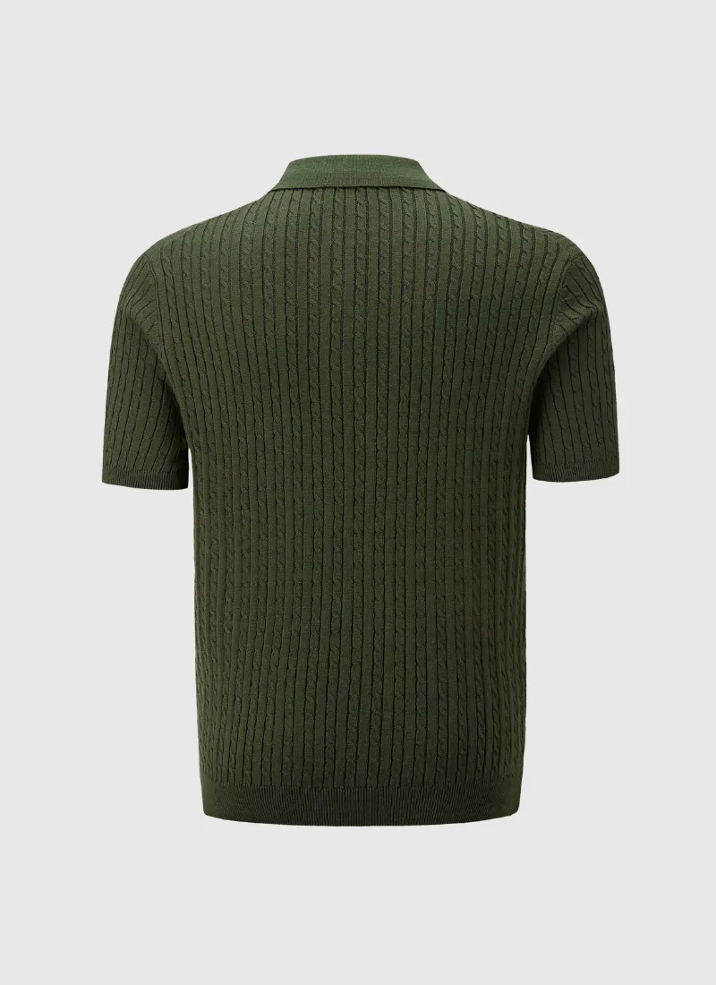 Fine Cable Knit Polo T-Shirt