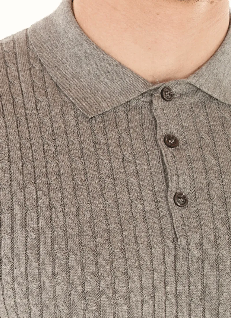 Fine Cable Knit Polo T-Shirt