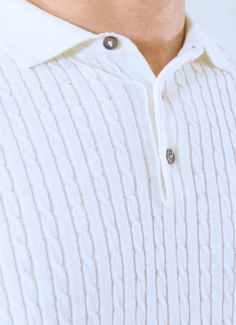 Fine Cable Knit Polo T-Shirt
