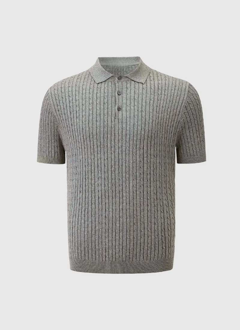 Fine Cable Knit Polo T-Shirt