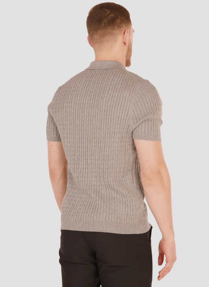 Fine Cable Knit Polo T-Shirt
