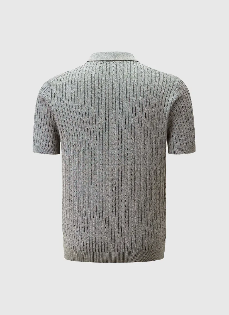 Fine Cable Knit Polo T-Shirt