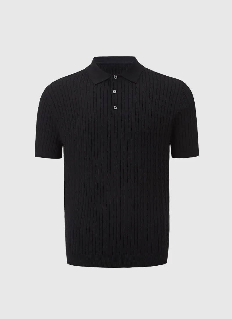 Fine Cable Knit Polo T-Shirt