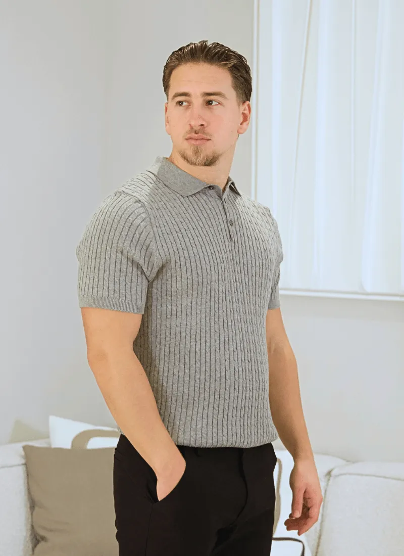 Fine Cable Knit Polo T-Shirt